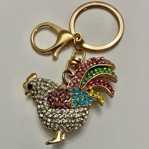 (SOLD) Stunning, 2-Way Colorful Rooster  Rhinestone Handbag Charm -Key Chain